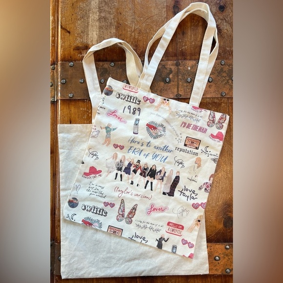 Taylor Swift Handbags - Taylor Swift Themed Tote Bag - Cream ERAS / Lyrics. Song lyric graphics and text